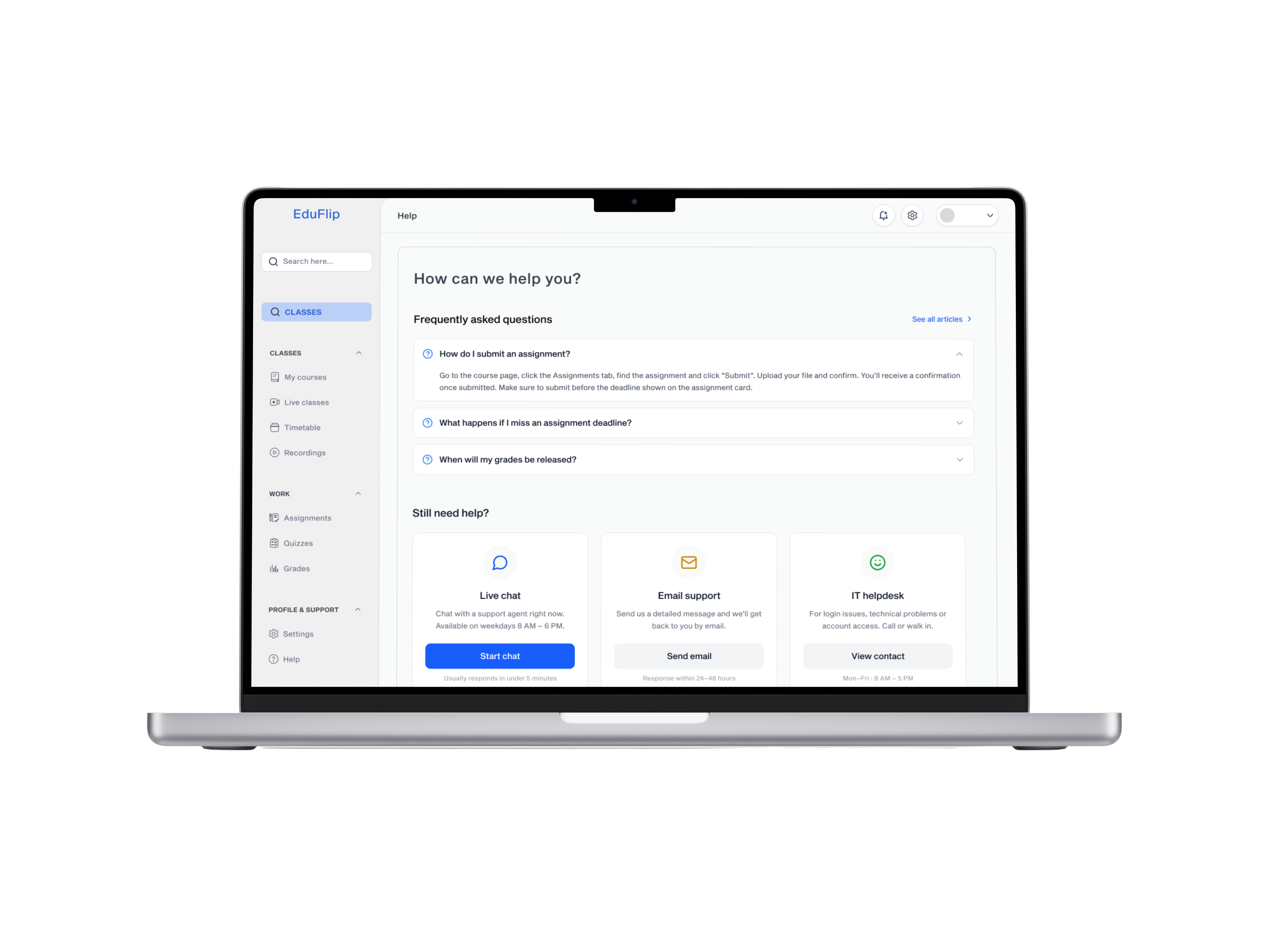 Support when students need it. — app screen