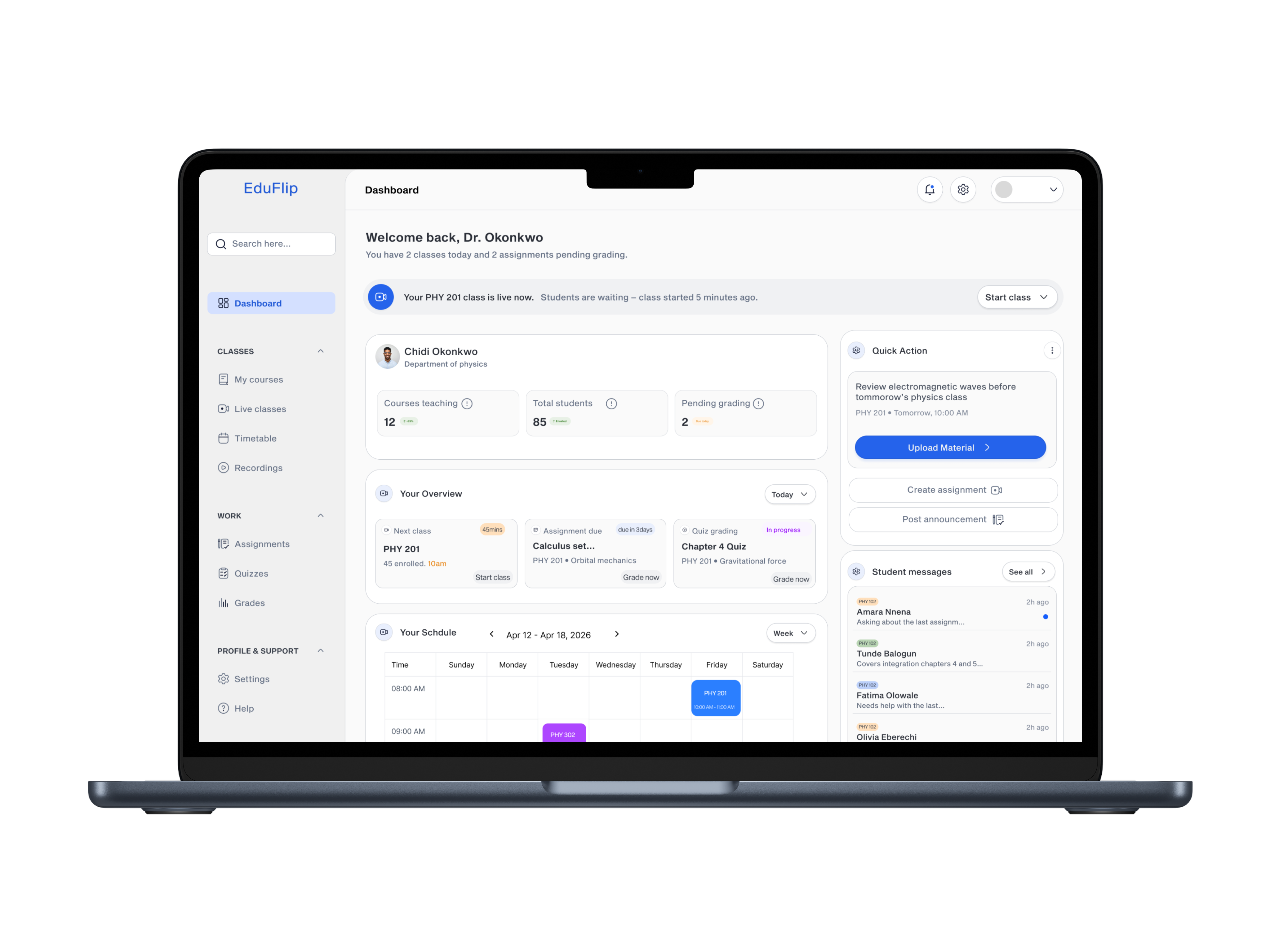 Teaching shouldn't start with administration. — app screen