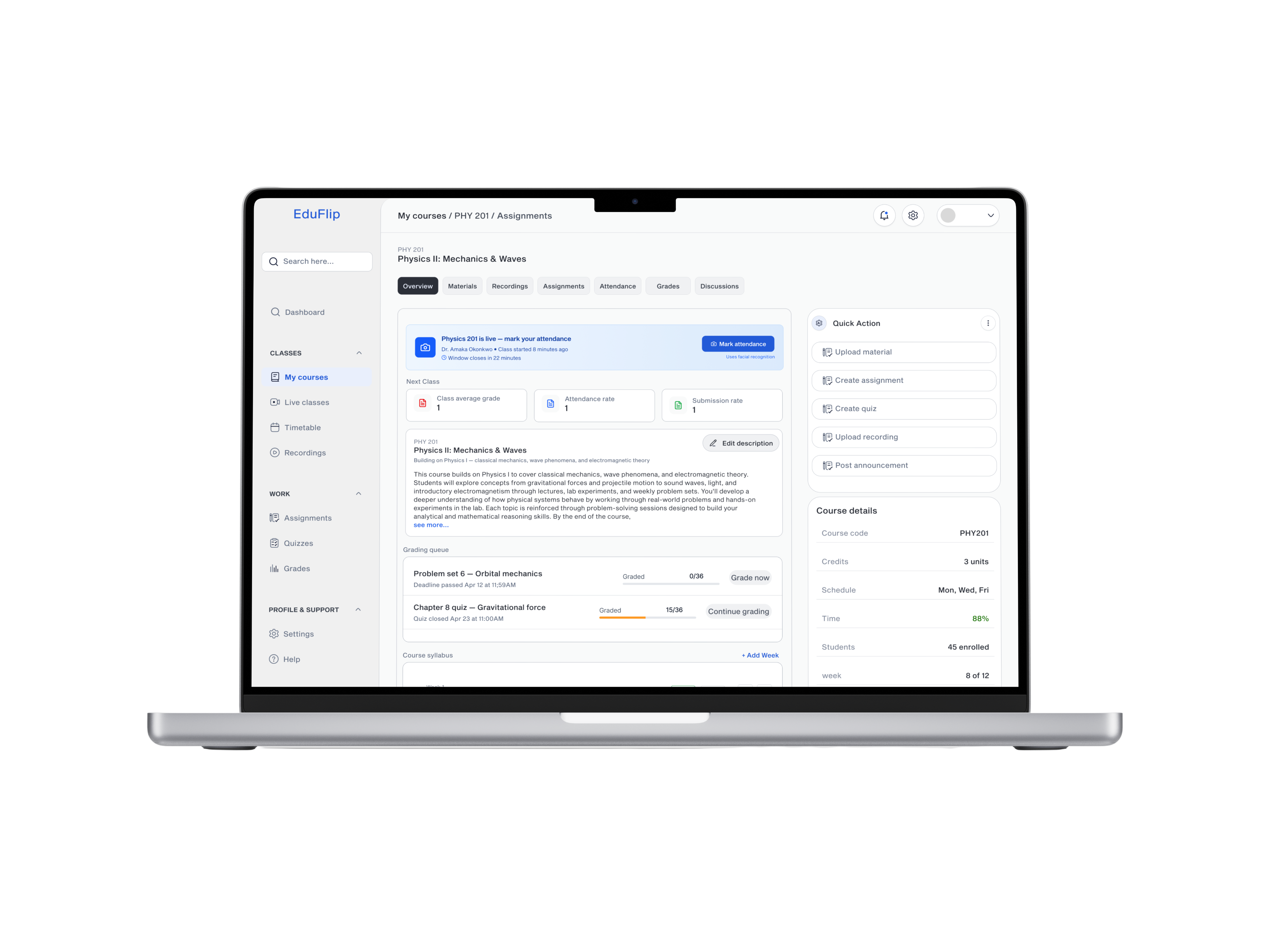 Teaching shouldn't start with administration. — app screen