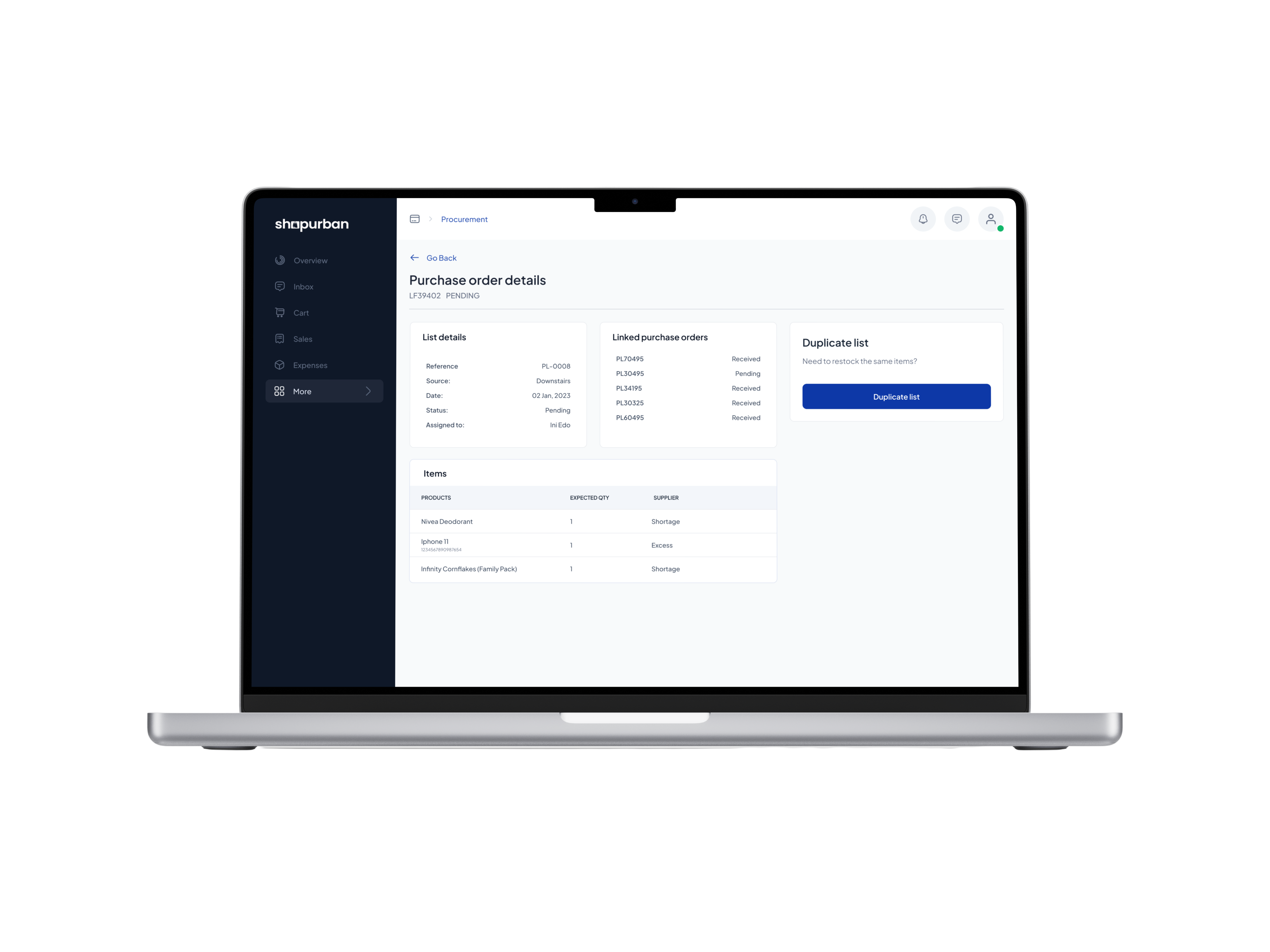 Simplifying procurement from request to purchase. — screen